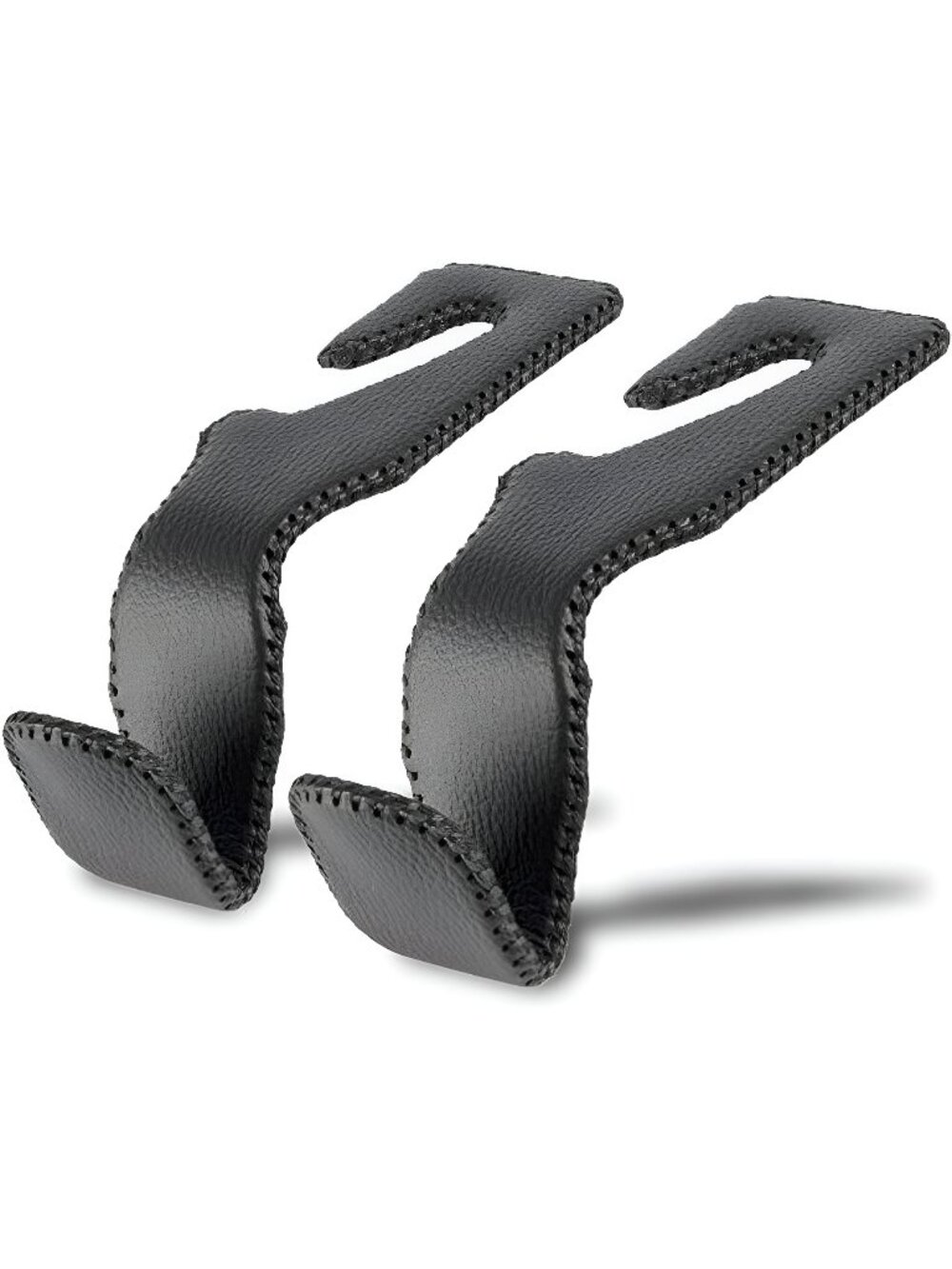 Black Superior Leather Car Seat Back Headrest Hooks Hangers, 2-Pack